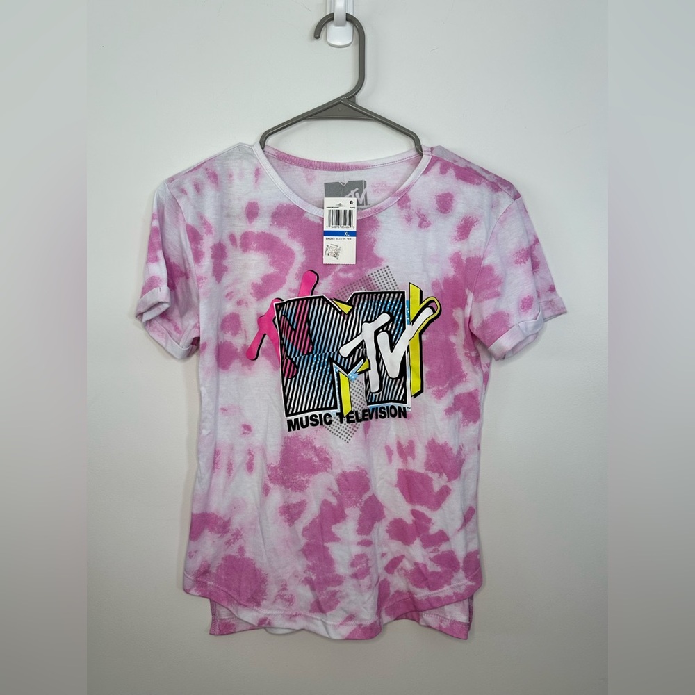 NWT Juniors' MTV Music Television Tie Dye Crop Top Graphic Tee - Sz. XL